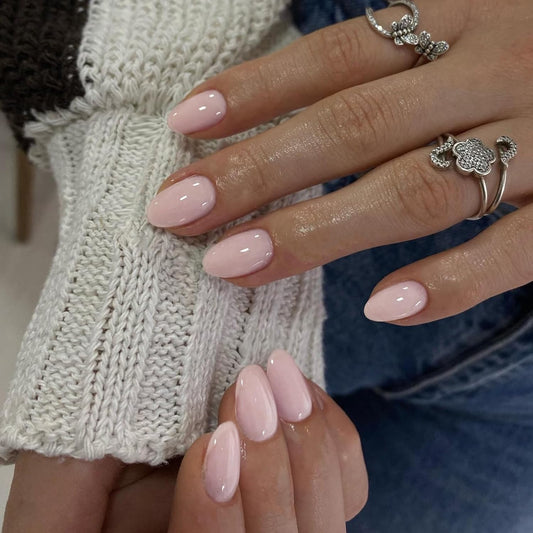 Dusty Pink Press on Nails Short Oval Acrylic Nails Press Ons Solid Color Medium Short Fake Nails for Women Reusable Thick round Glue on Nails for Finger Decoration 24 Pcs