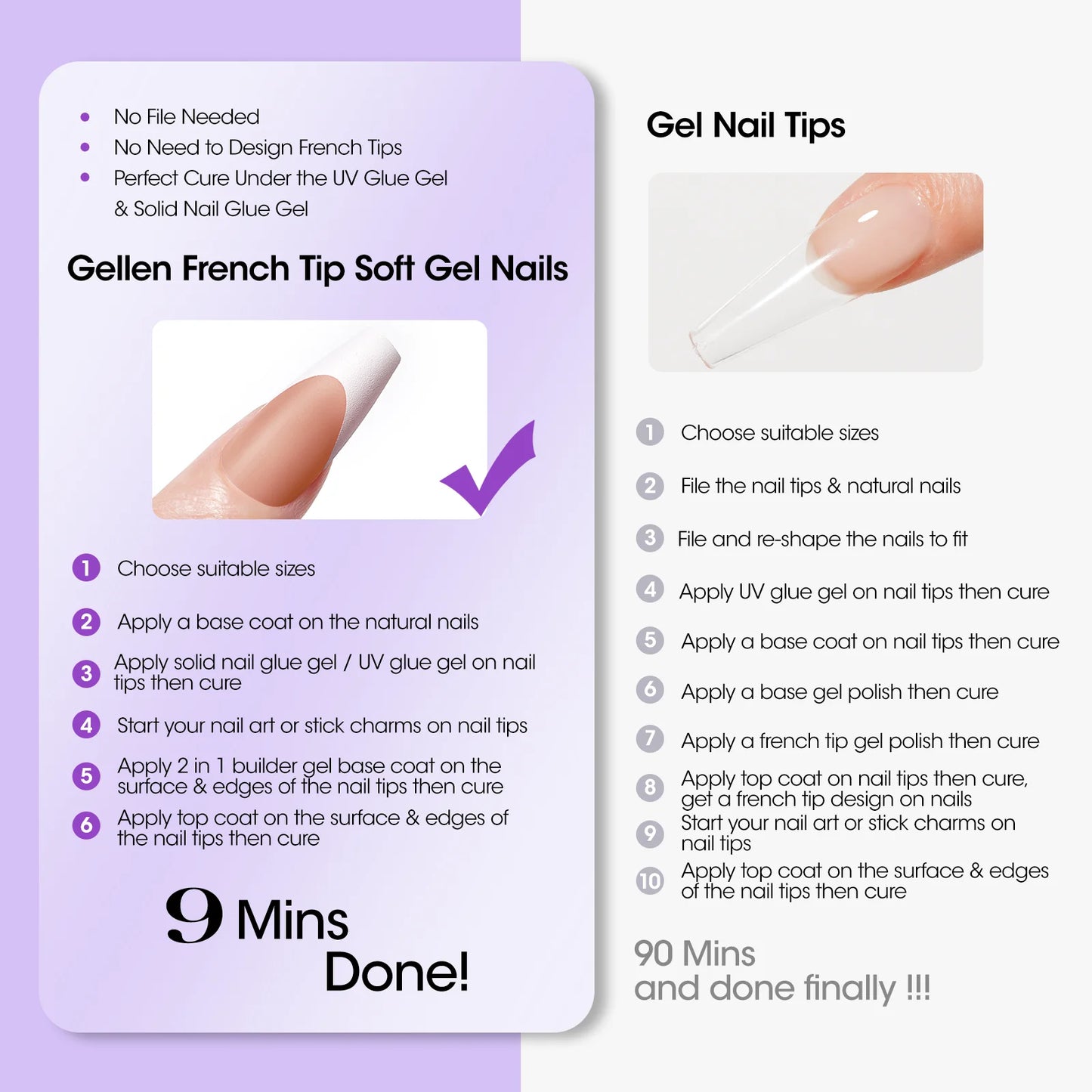 French Tips Gel Nail Kit - 240 Pcs Brown Long Square, Salon Acrylic Fake Nail Kits Including Gel Top Coat and Base Coat, UV Lamp, Solid Nail Glue Gel, Nail Charms for French Tip Manicure