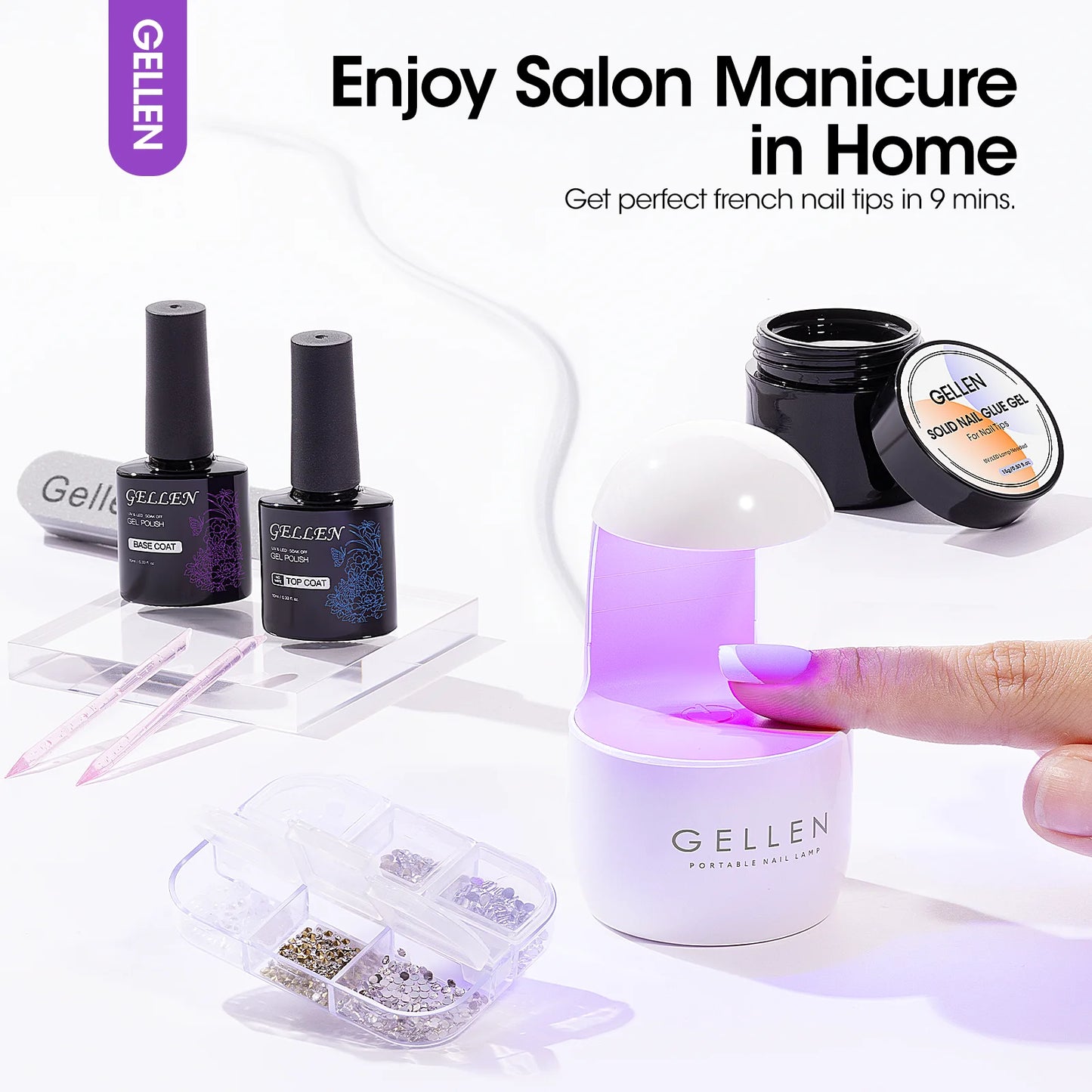 French Tips Gel Nail Kit - 240 Pcs Pink Short Square, Salon Acrylic Fake Nail Kits Including Gel Top Coat and Base Coat, UV Lamp, Solid Nail Glue Gel, Nail Charms for French Tip Manicure
