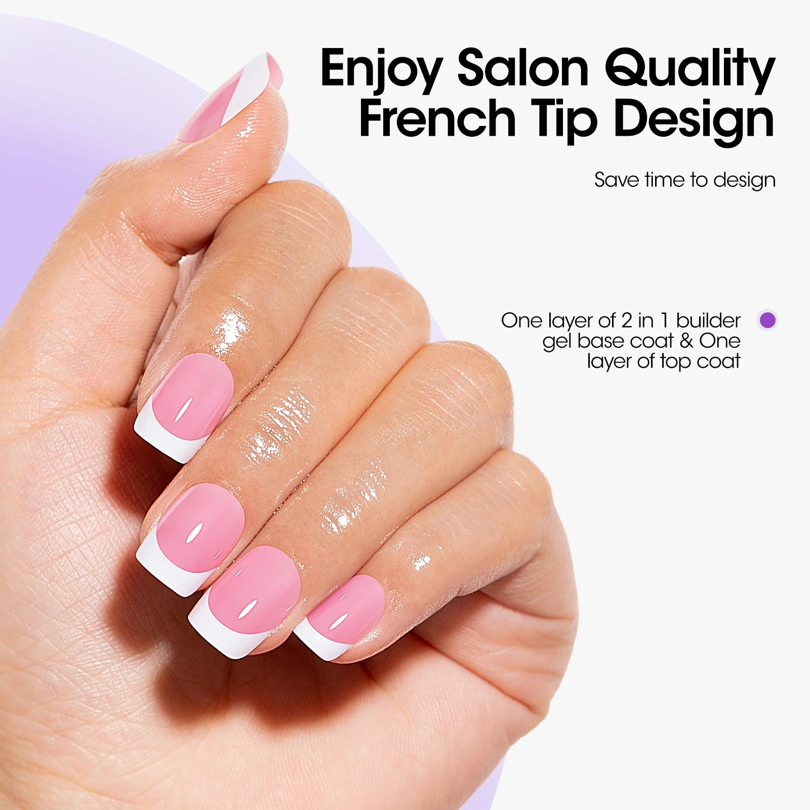 French Tips Gel Nail Kit - 240 Pcs Pink Short Square, Salon Acrylic Fake Nail Kits Including Gel Top Coat and Base Coat, UV Lamp, Solid Nail Glue Gel, Nail Charms for French Tip Manicure