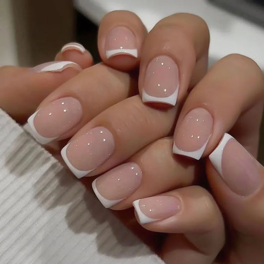 24Pcs/Set Short Square Fake Nails for Women Cute Bride Heart White French Tips Faux Ongles Y2K Press on False Nail Supplies