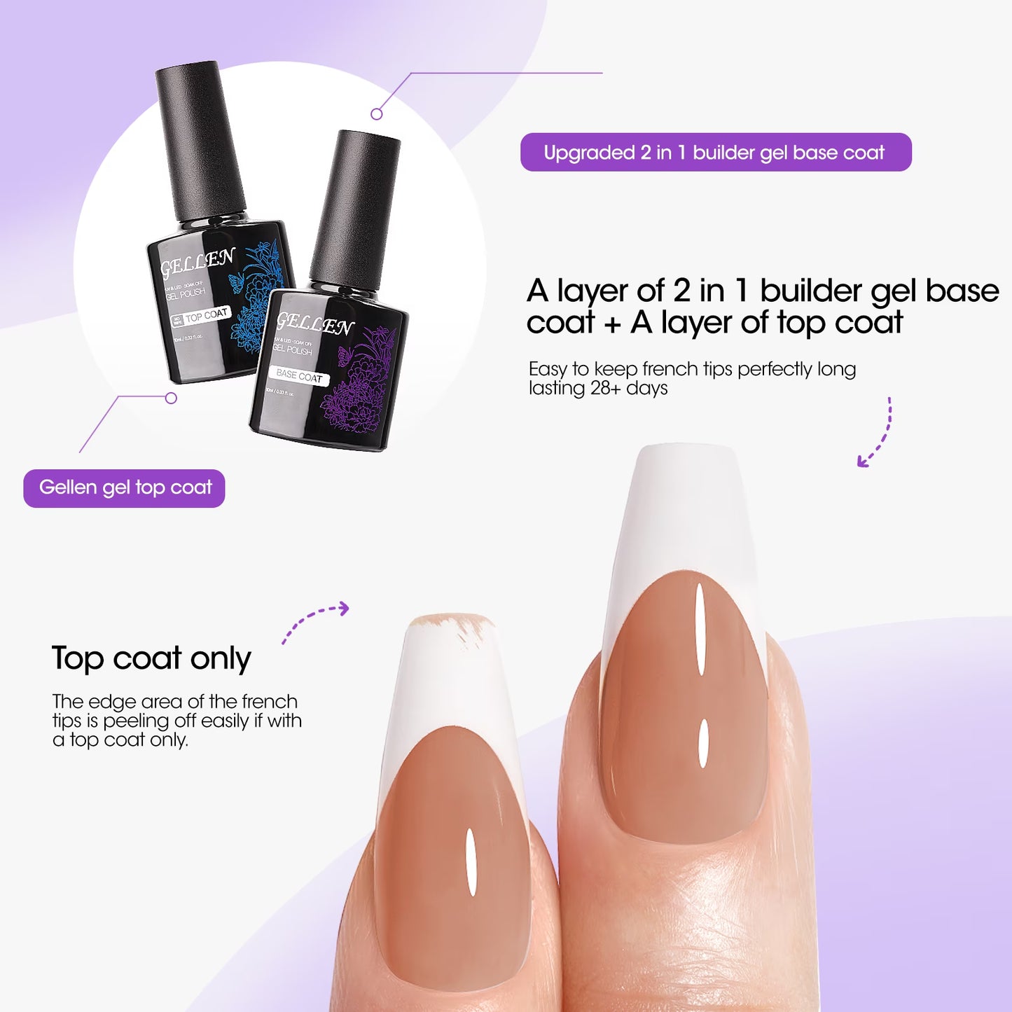 French Tips Gel Nail Kit - 240 Pcs Brown Long Square, Salon Acrylic Fake Nail Kits Including Gel Top Coat and Base Coat, UV Lamp, Solid Nail Glue Gel, Nail Charms for French Tip Manicure