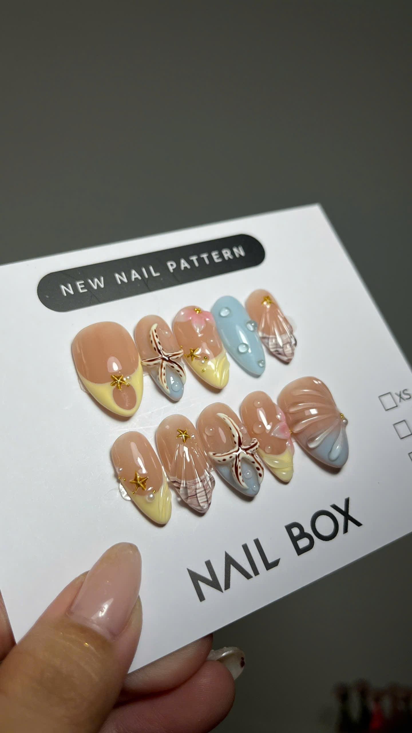 3D Ocean Beach Press on Nails Set, Starfish Shell Summer Nails, Hand Painted Mermaid Seashell Press on Nails, Cute Vacation Nail Art
